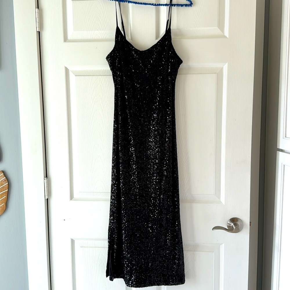 Bb Dakota Steve Madden black midi cocktail prom dress sequins S